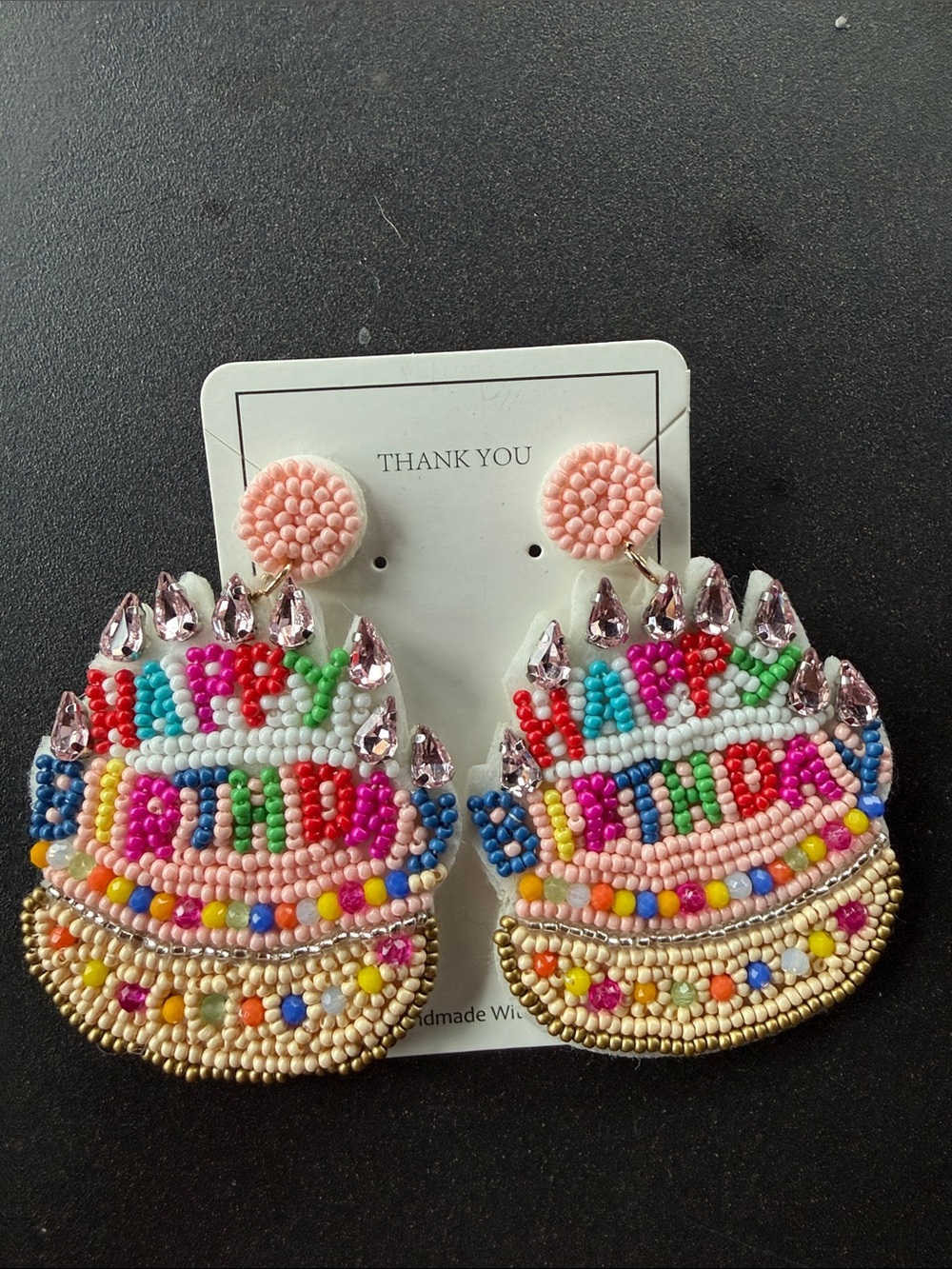 Birthday Cake “Happy Birthday” beaded with crystal accent Earrings